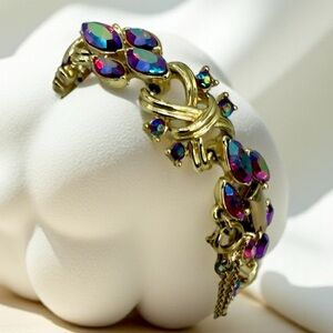 Vintage 1950s Signed Coro Red Aurora Borealis Bracelet – Excellent Condition